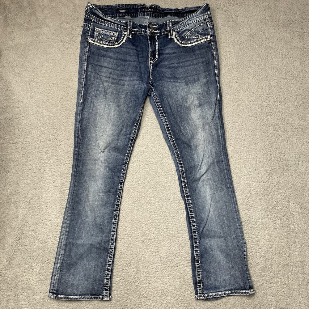 Vigoss Jeans Women 15/16 33 Medium Wash Blue Dublin Slim Boot Faded Y2K